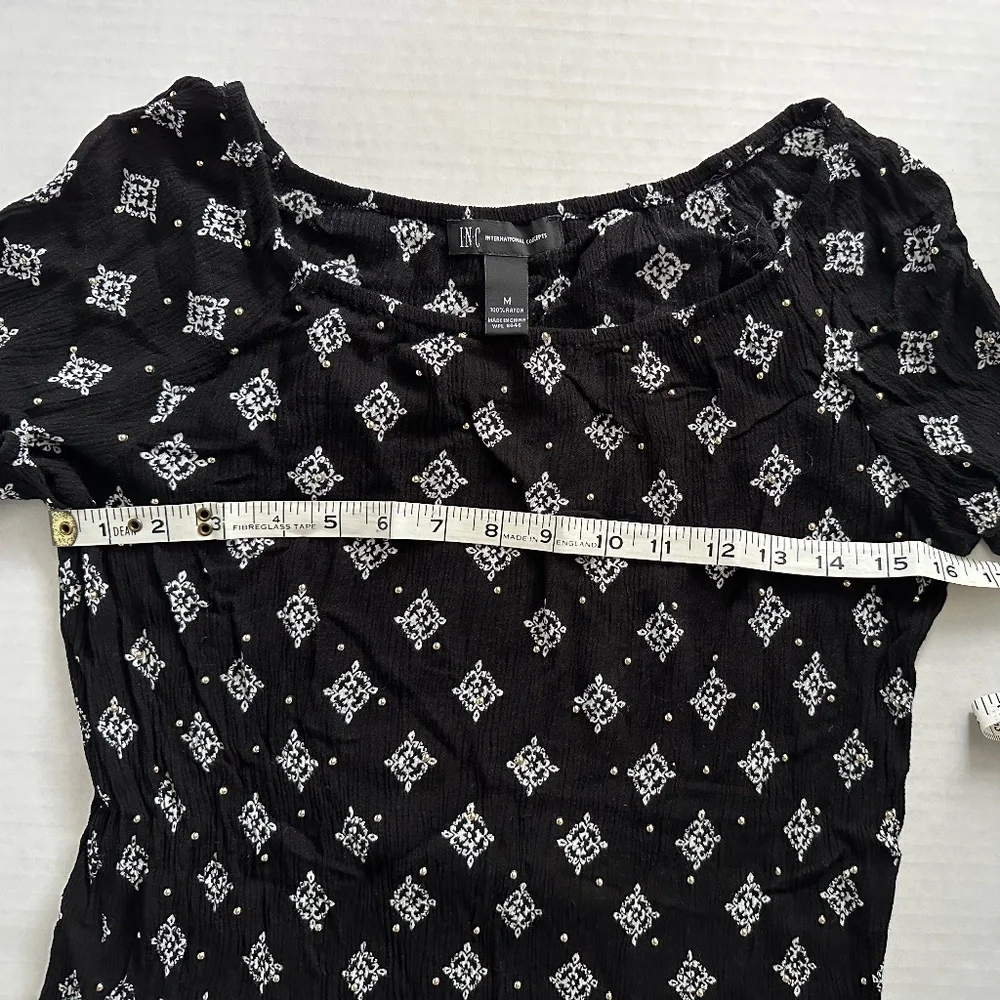 INC International Concepts black and white elephant blouse - Picture 4 of 6